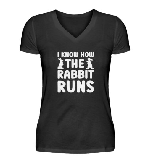 I know how the rabbit runs - V-Neck Damenshirt-16